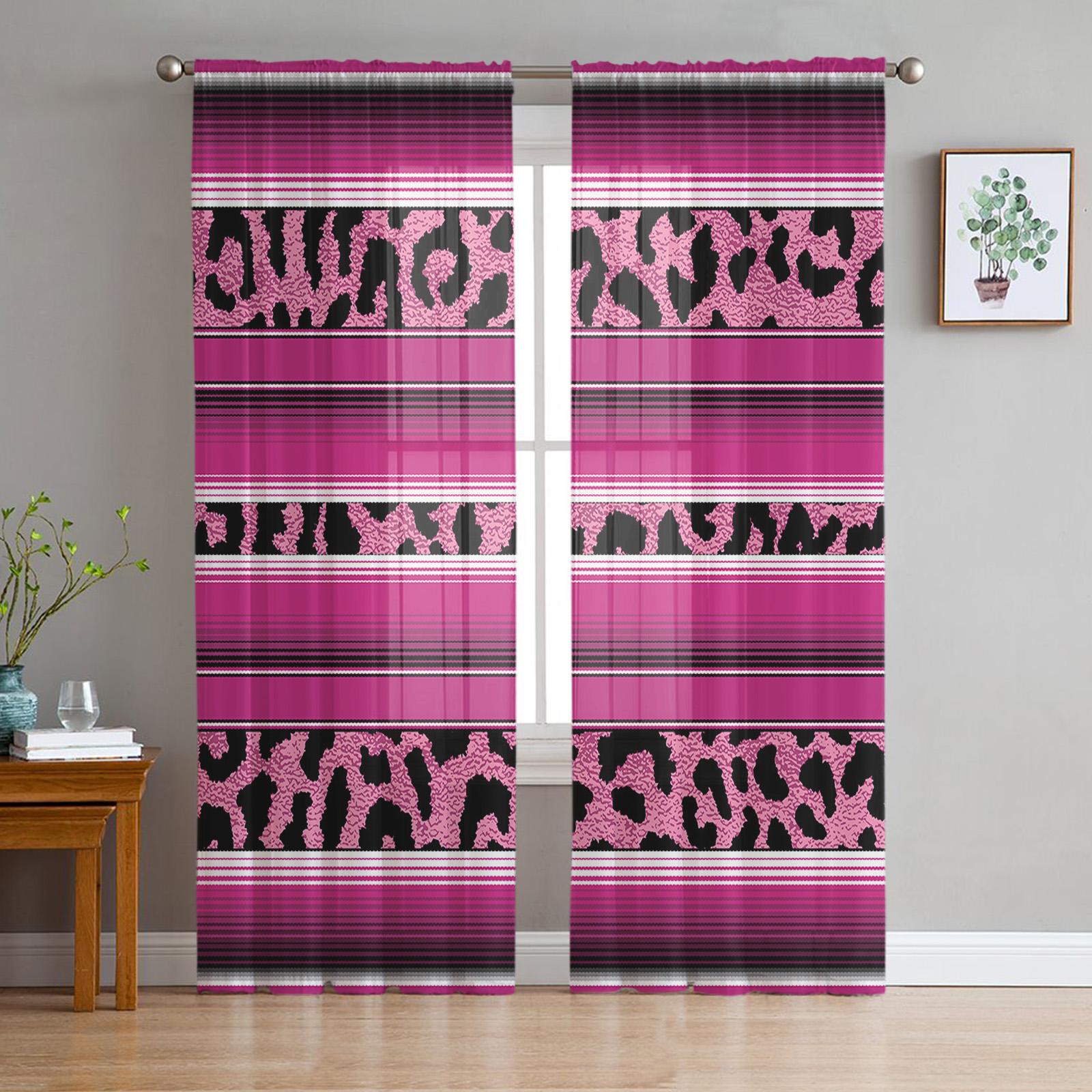 Perdele Moderne Imprimat Leopard Pentru Sufragerie Perdele Tulle Transparente Fereastra Transparenta Pentru Dormitor Accesorii Decor W135 x H114cm pink