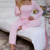 Women's Bell Sleeve Pajama Set: Sexy & Simple Long Sleeve Top with Bow and Long Pants