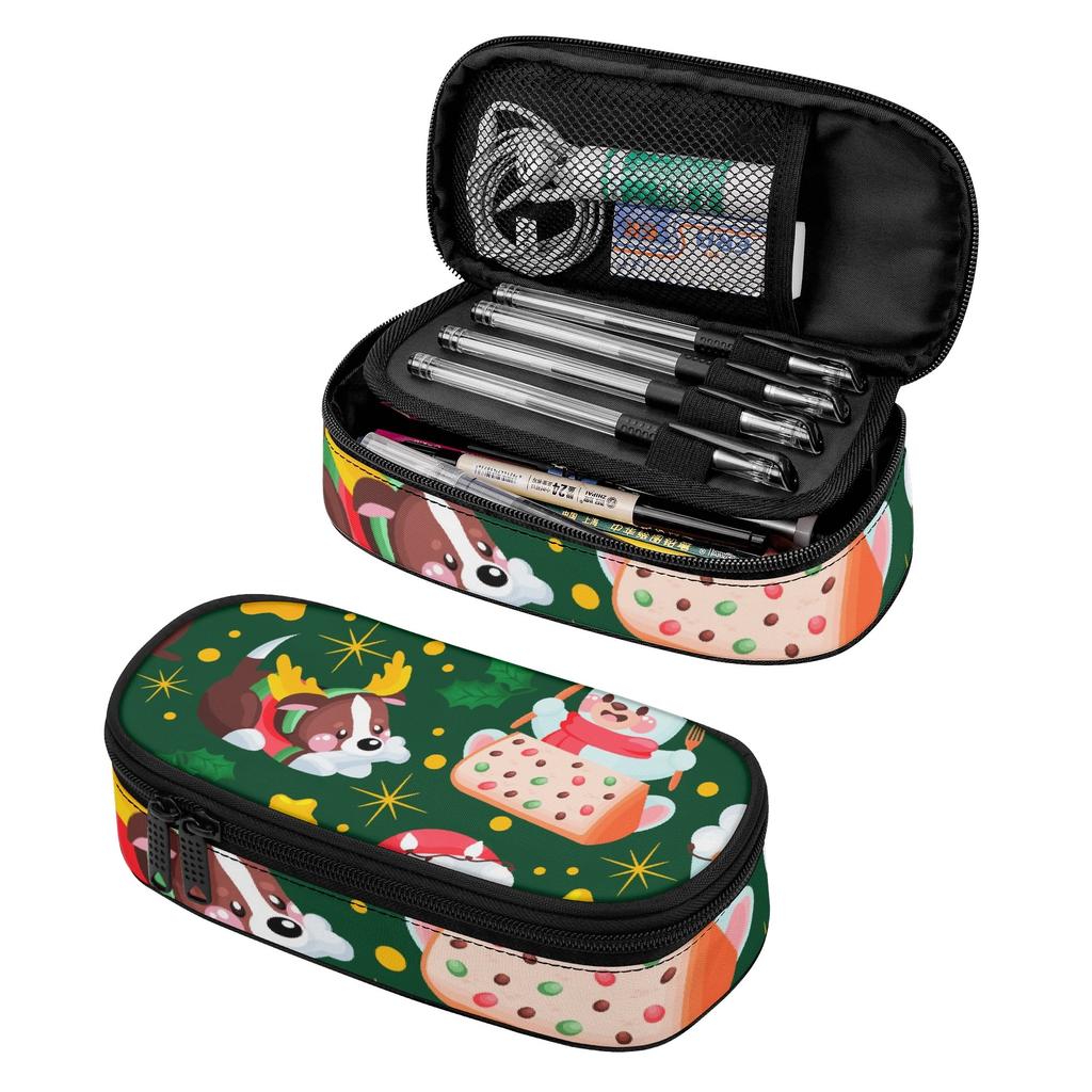 Pencil Bag Practical Durable 300D Polyester Smooth Zipper with Main Compartment Mesh Pocket and Pen Slots for Teens and Students