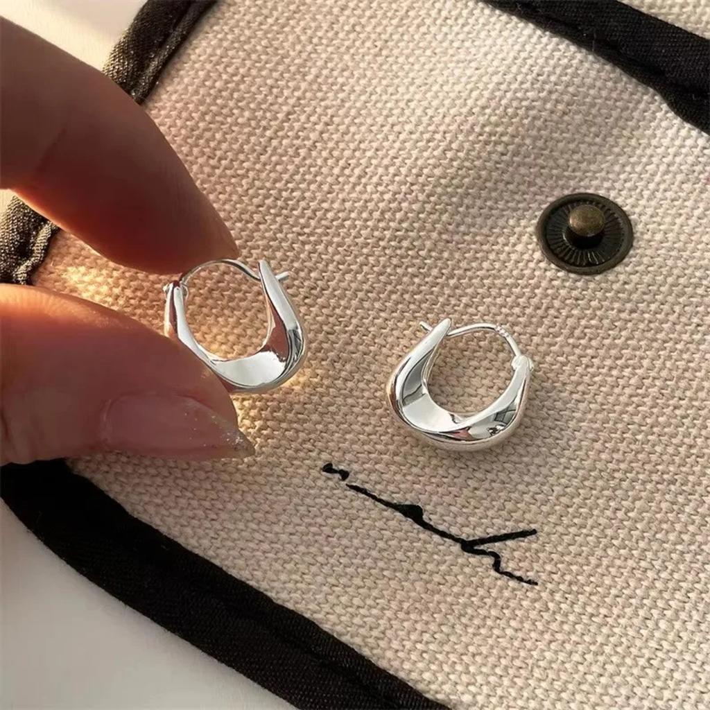 Irregular Geometric Element Ring Ear Buckle, Simple Smooth Earrings, Versatile Earrings With Ear Rings For Women