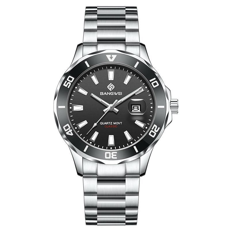 LIGE Новые мужские часы BANGWEI Модные повседневные кварцевые наручные часы Светящиеся Водонепроницаемые Мужские часы чёрный