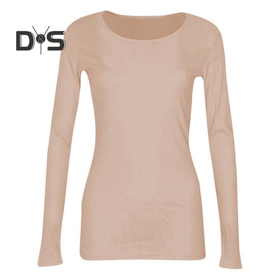 Pullover Tops Women Ribbed Long Sleeve Bottoming Top Regular Fit Lightweight Crew Neck Shirt Daily Wear