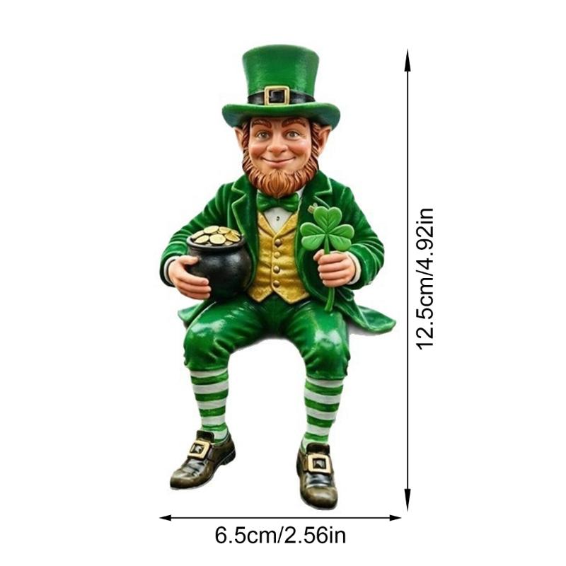 Patricks Day Leprechaun Collectible Resin Sitting Figurine with Shamrock For Shelf Or Desk Display Car Dashboards Decors