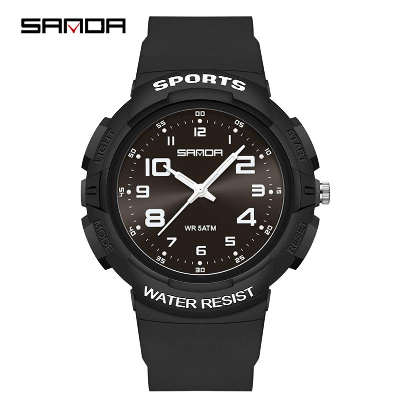 Sanda Trendy Design Soft Student Watch TPU Strap 50M Depth Waterproof Quartz Movement Children Fashion Sports Wrist Watch