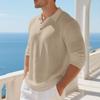 Mens Linen Loose Long Sleeve Casual Polo Shirt
