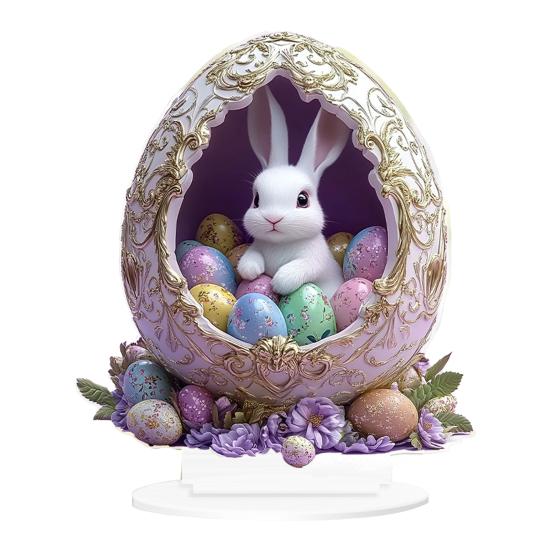 Easter Bunny Table Sign 2D Flat Acrylic Bunny Egg Desktop Ornament Spring Tabletop Centerpiece for Home Corner Fireplace Decor