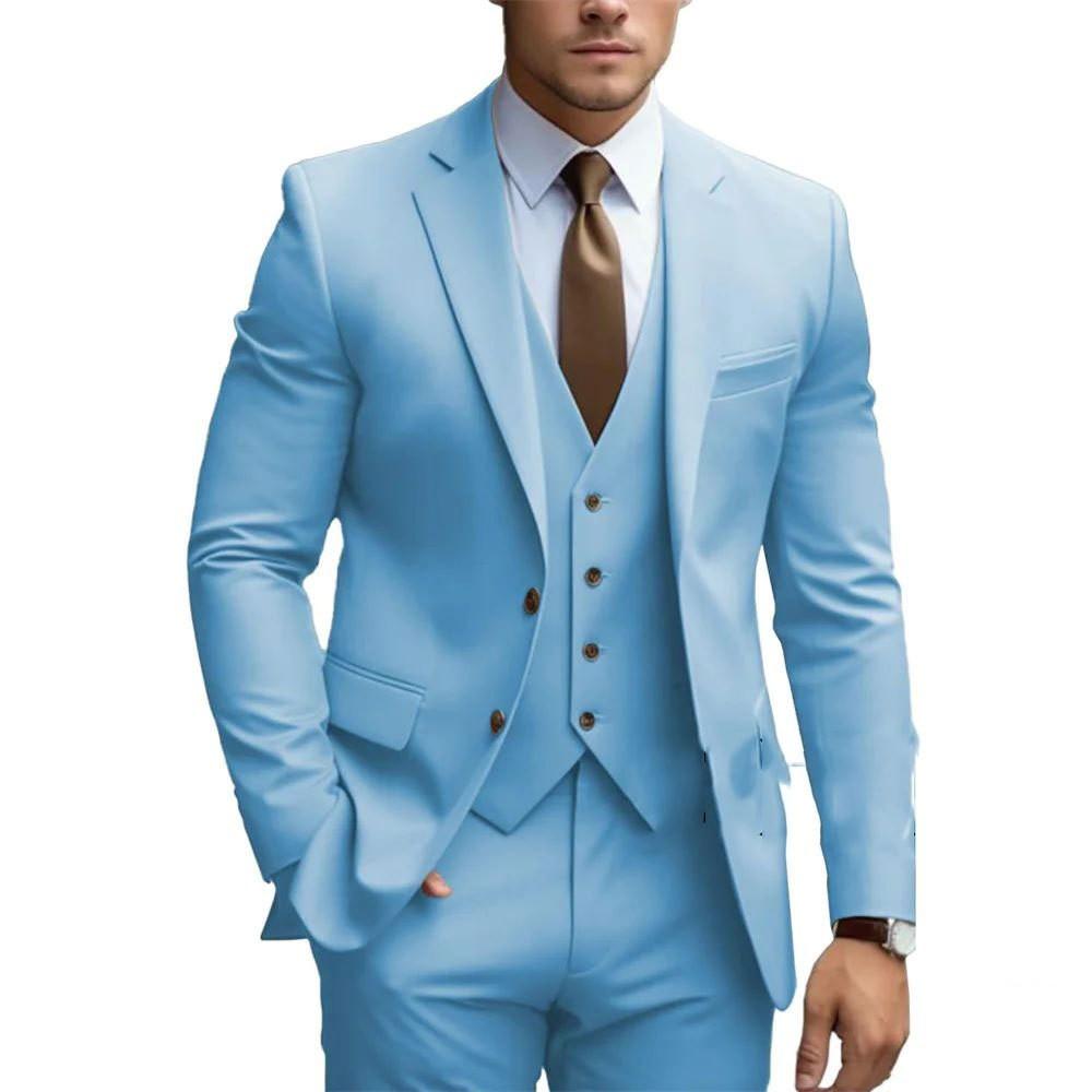 New Men's Suits Formal Outfits 3 Pcs Elegant Single Breasted Notch Lapel Formal Blazer Slim Fit Costume (Jacket + Vest + Pants)