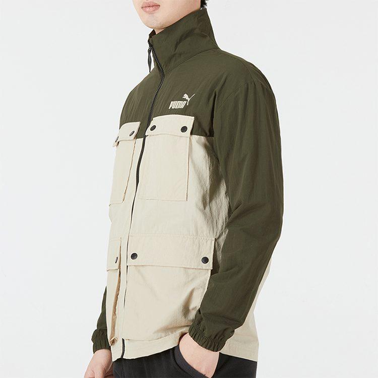 PUMA Jackets Men's Olive Green Stand Collar Moderate Straight Fit 849455-64