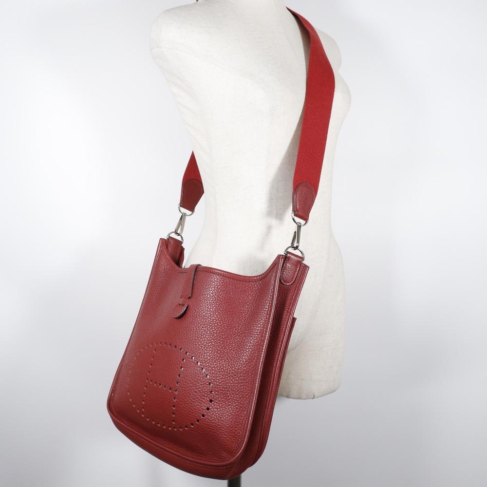 Hermes Evelyn 2 PM Schultertasche Rot/Silberne Hardware Taurillon Clemence Damen Gebraucht