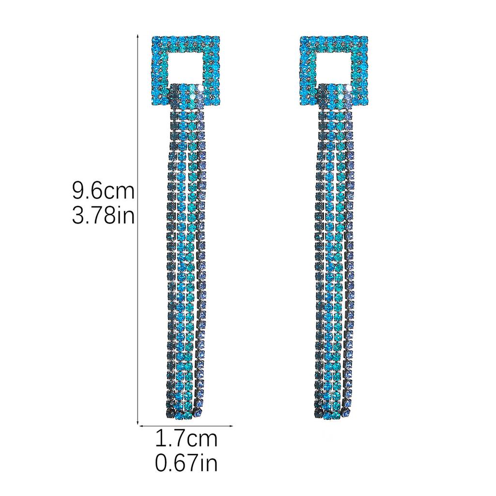 Europeiske og amerikanske overdrevne geometriske design lange frynseøreringer for kvinner, fasjonable og skinnende diamantbesatte øreringer