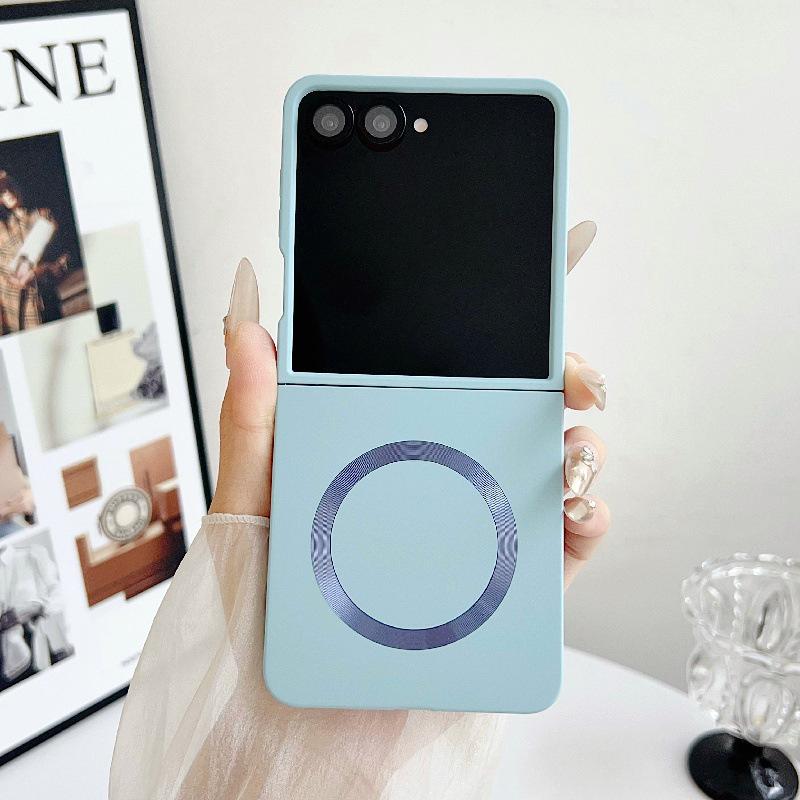 Samsung Z Flip7 Case: Iridescent Solid Color, Magnetic Ring, Drop-Proof, Folding Screen, PC Hard Shell.
