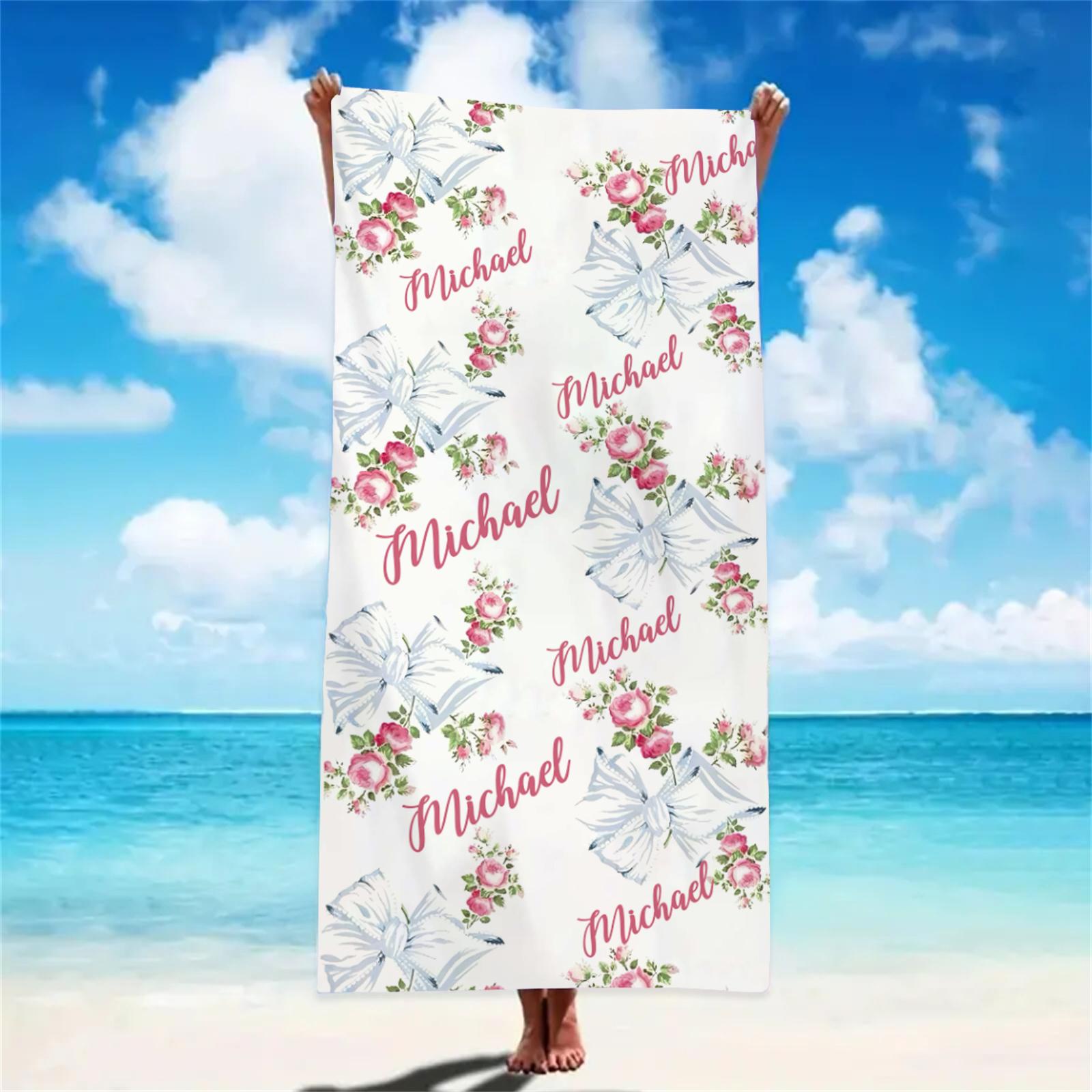 

Personalized Big Bow Name Beach Towels For Kids Girls Trip Customize Pool Party Bath Towel With Name Graduation Birthday Gift 50x100cm