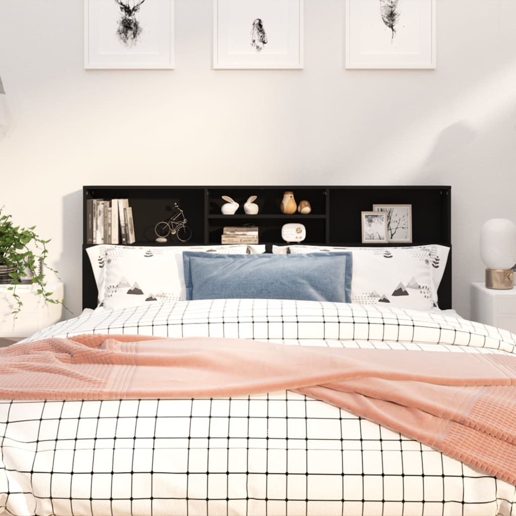 Bed Headboard with Shelves Black 180 x 19 x 103.5 cm