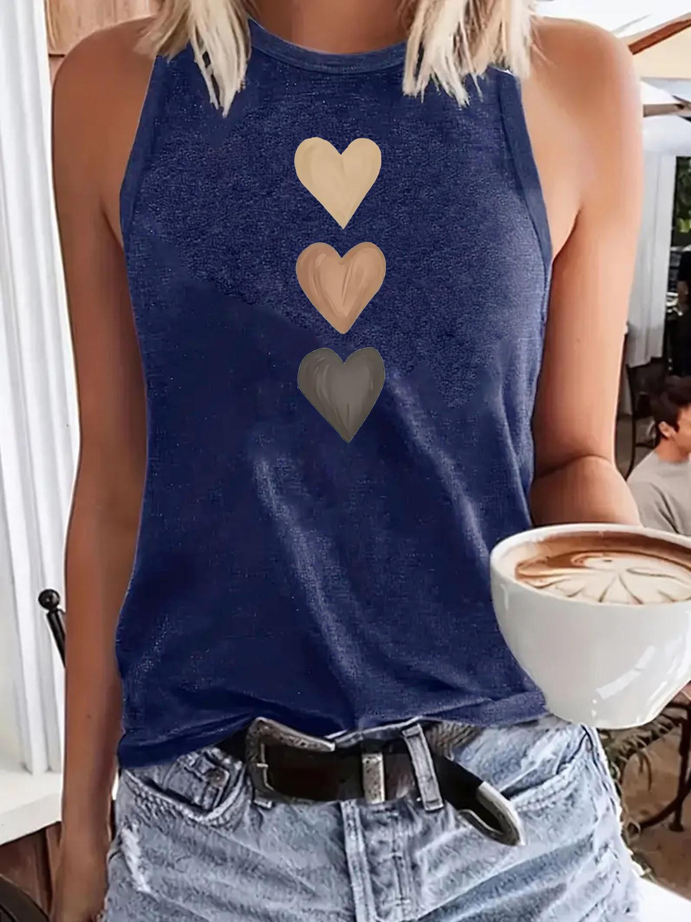 

Women s Versatile Three Heart Print Soft Tank Top Extra Extra Large темно-синий