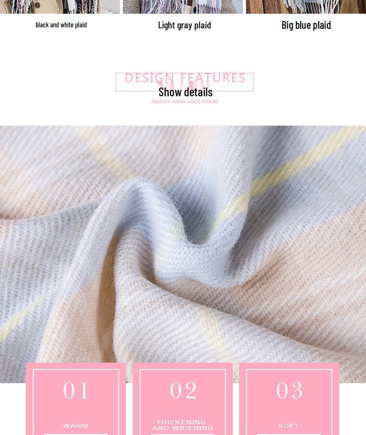 New Korean-Style Plaid Scarf: Warm, Thickened Autumn/Winter Shawl for Women & Students - Cute Internet Celebrity-Inspired Neck Warmer