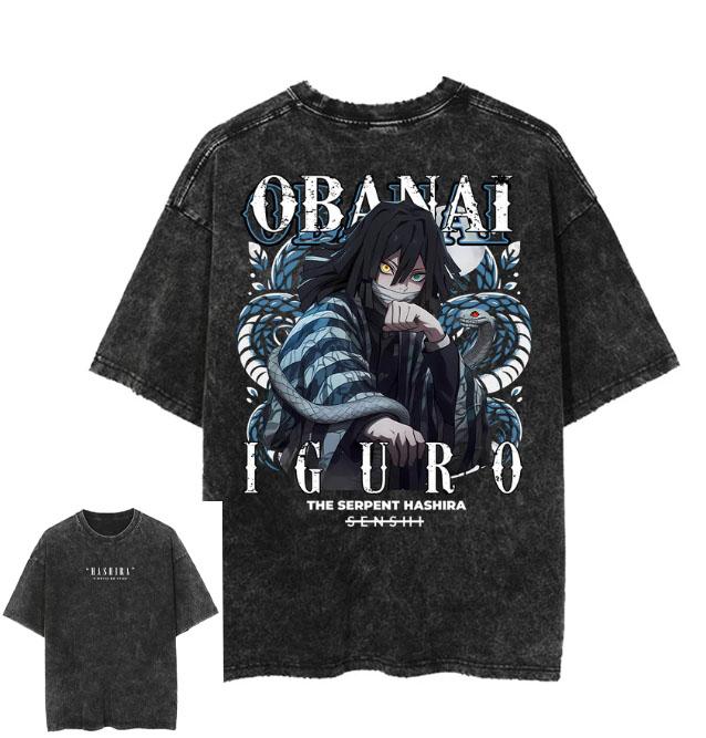 

Anime Demon Slayer T Shirt Iguro Obanai Tshirt Men Women Clothes Vintage Washed Streetwear Short Sleeve Cotton Loose O-Neck Tees XXL