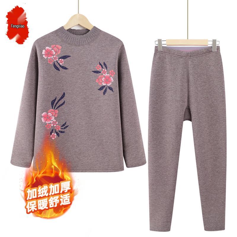 Elderly Women's Fleece-Lined Thermal Underwear Set