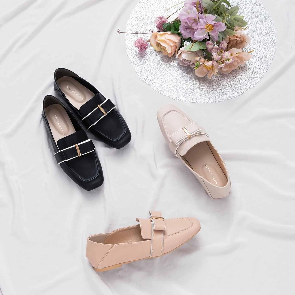 Jellybeans Piping Flat Ribbon Soft Loafers, 23.5 Cm, Ivory, 21051358