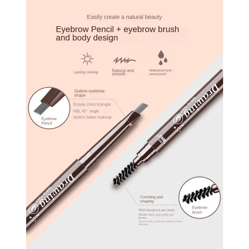 DNM Single 7-colour Double-ended Triangular Eyebrow Pencil with Brush for Natural and Easy Application for Beginners