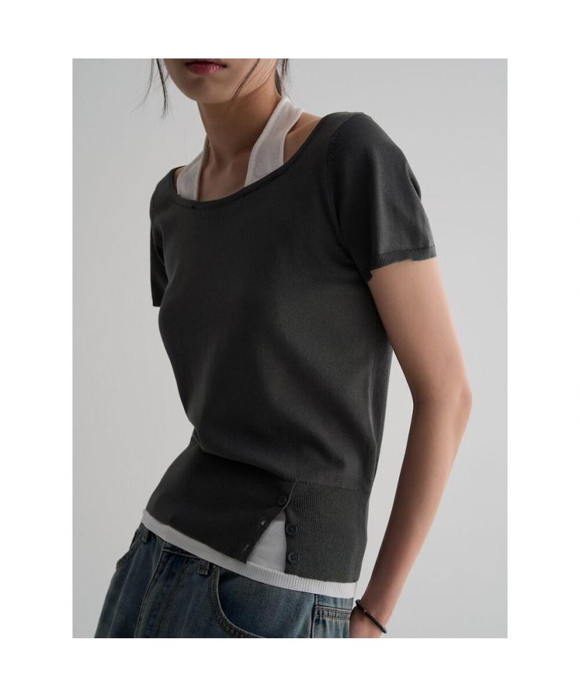 8SECONDS Halterneck Layered Pullover - Gray