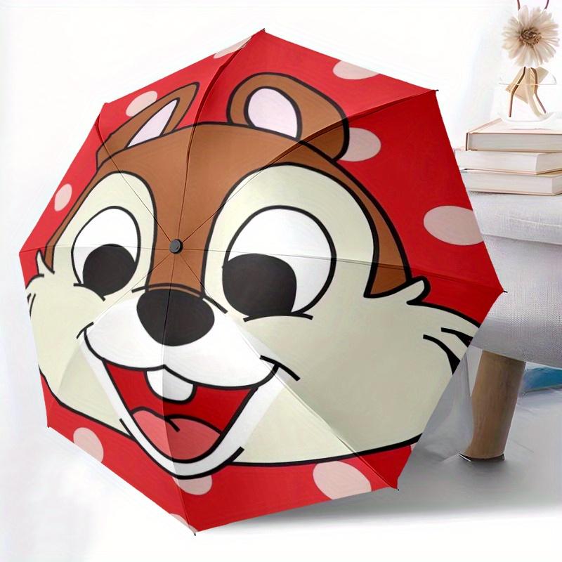 Chip 'n Dale Theme Cartoon Umbrella, Portable 3-Fold Compact Umbrella, Suitable for Camping, Hiking and Travel, Ideal Easter Birthday Gift F