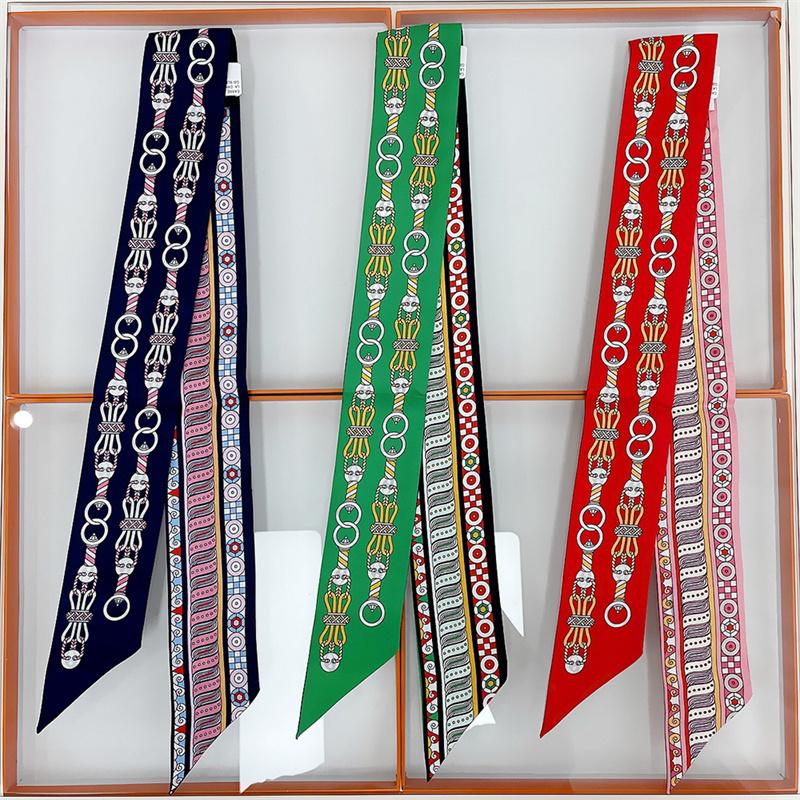 100% Silk High Quality Luxury Brand Scarf Women Headband Hair Band Foulard Tie Ribbon Neckerchief Skinny Scarves Accessories