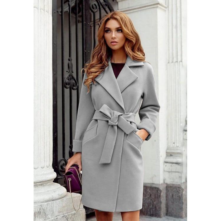 

Жіноча Повсякденна Вільна Куртка Пальто Тренч Однотонна Модна Осінь Зима Лацканний Комір Тренч XXL сірий
