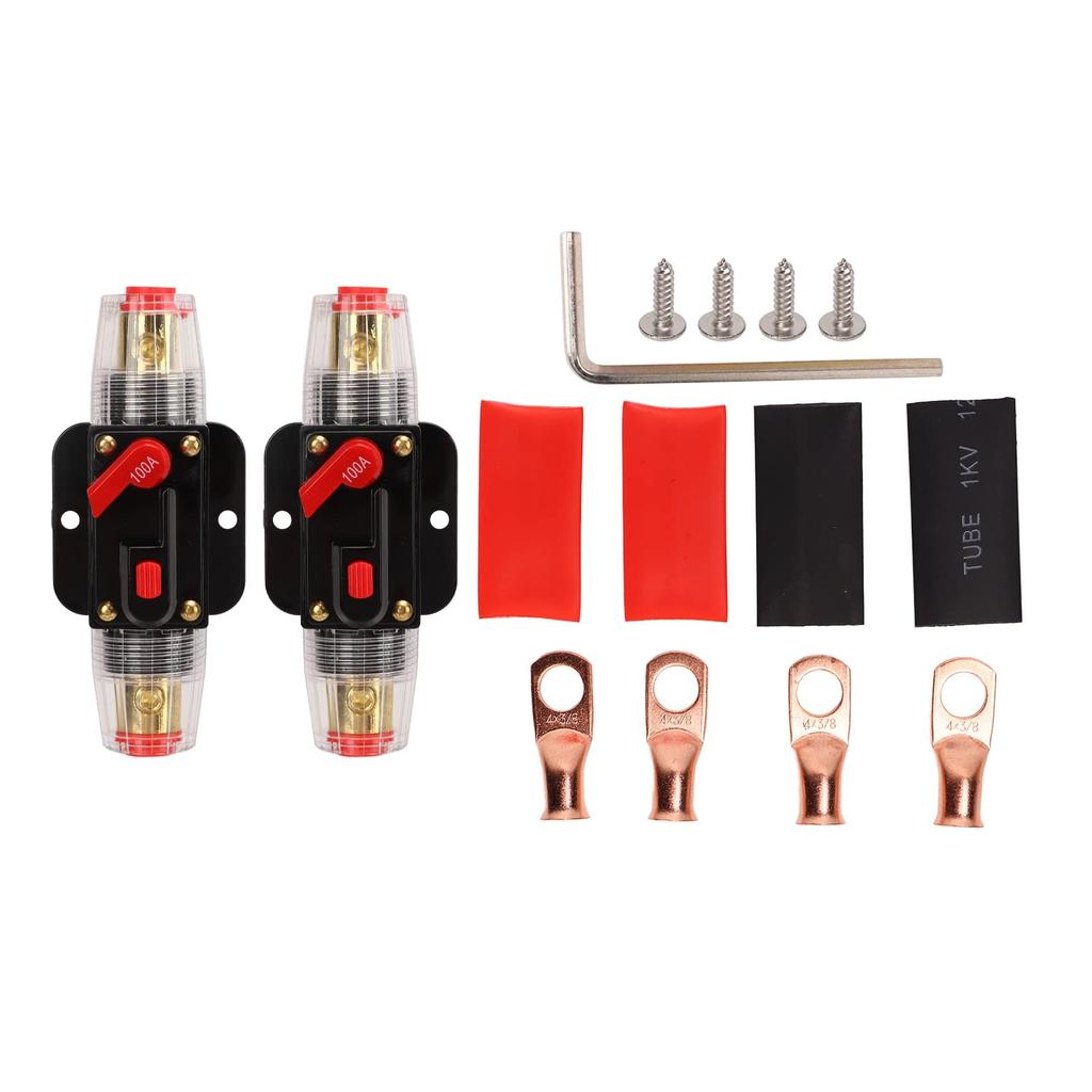 12 24V Inline Circuit Breaker, Lugs with Manual Reset Fuse Holder, Heat Shrink