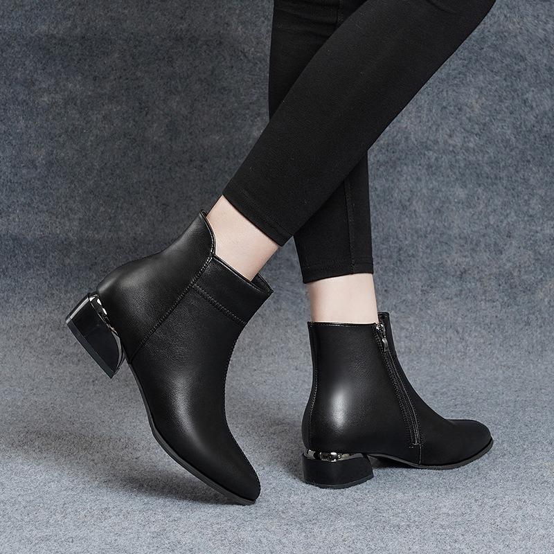 Autumn and Winter New Soft-soled Thick-heeled Small Short Boots Women's Spring and Autumn Single Boots Medium-heeled New Bare Boots Martin Boots
