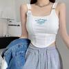 Spicy Girl American Letter Print Spaghetti Strap Racerback Tank Top with Chest Pads for Women