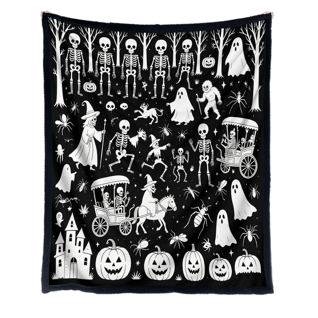 Kids Halloween Doodle Drawing with Color Markers, 130 150 Cm Large Painting Blanket for Parent-Child Creative Activity