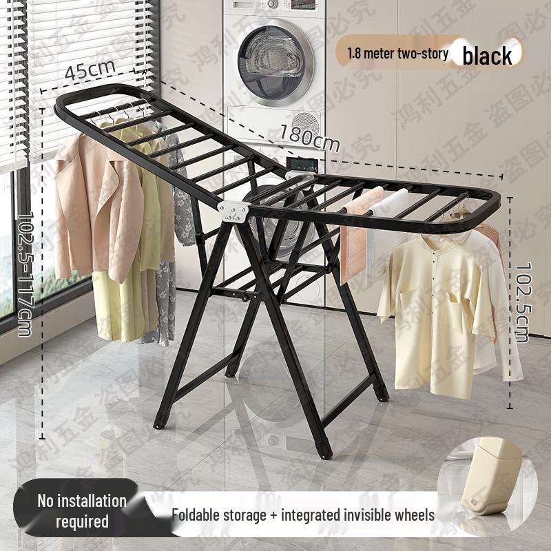 Folding Floor-Standing Clothes Drying Rack for Household, Bedroom, Balcony, Indoor Use - Ideal for Baby Clothes and Quilts.