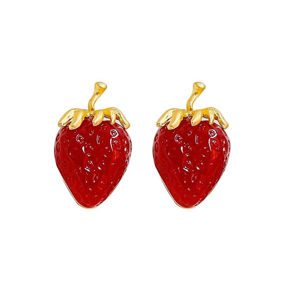 Pinkdudu Strawberry Stud Earrings Red Cute Dainty Dangles Sweet Minimalist Jewelry for Women PD2580