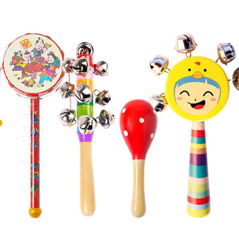 Wooden Baby Rattle Toy for Newborns and Toddlers (0-12 Months) - Grasping & Early Education Puzzle Handbell