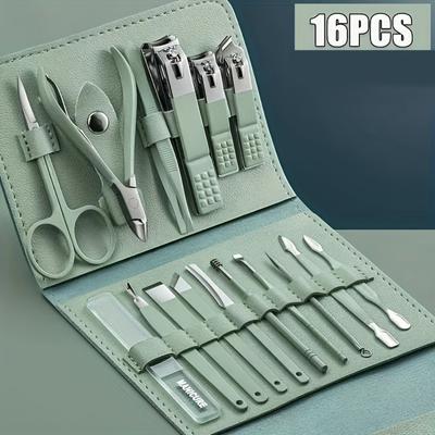 16-Piece Set Household Multifunctional Stainless Steel Ear Spoon Nail Clipper Pedicure Nail Clipper Tool Set with Folding Bag Nail Clipper Kit