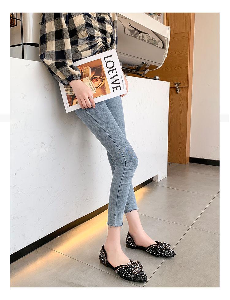 2025 Summer Women's Pointed Toe Bow Mary Jane Flats with Pearls & Rhinestones