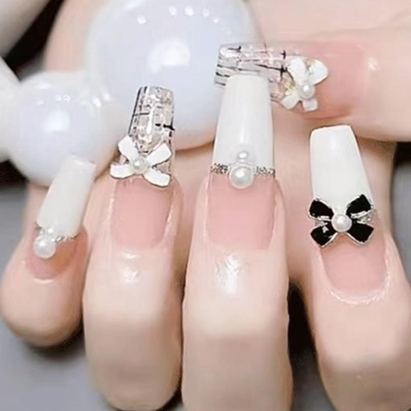 5Pcs Diy Nail Art Decoration 3D Oil Dripping Bow Tie Nail Art Charm French Pearl Nail Drill For Manicure Design Accessory