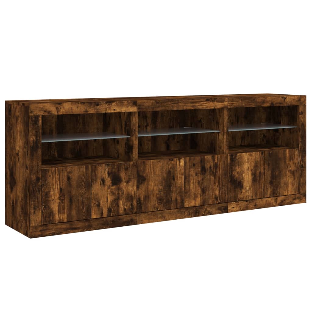 Sideboard with LED Lights Smoked Oak 181.5 x 37 x 67 cm