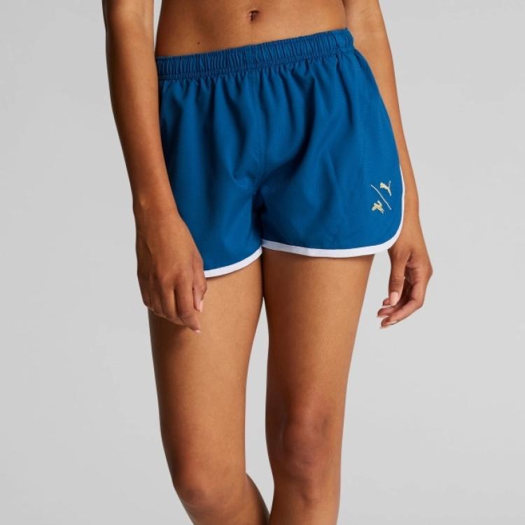Puma X Tracksmith Collaboration Sports Logo Print Elastic Waist Summer Drawstring Shorts Women shorts Light-Blue 522279-81