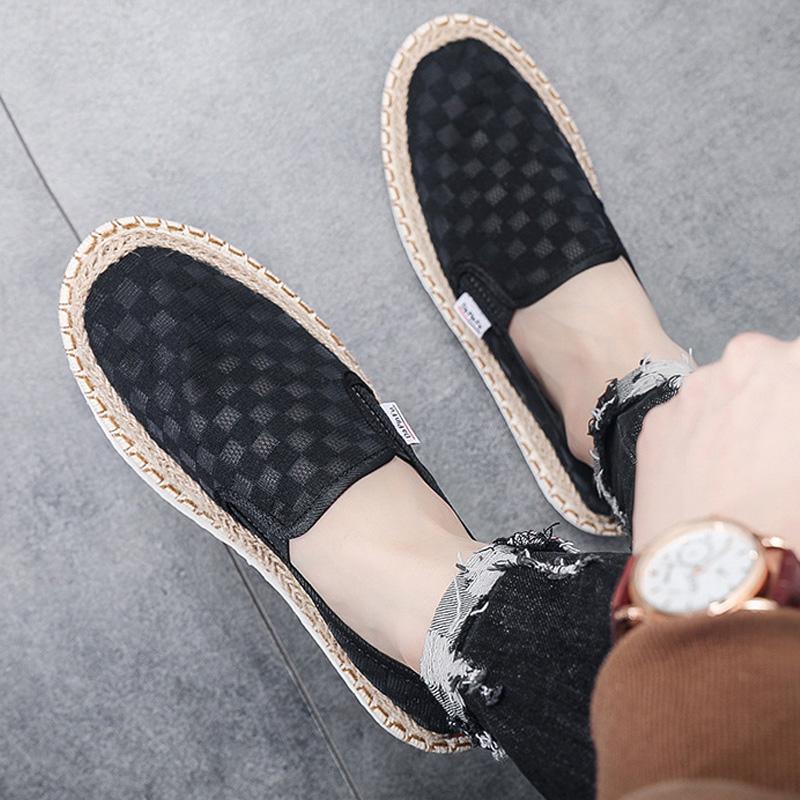Men's Espadrilles Autumn Sneakers Summer Breathable Mesh Flats Lightweight Slip-on Loafers Man Fashion Plaid Cloth Casual Shoes