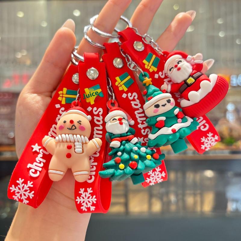 2Pcs Cartoon Cute Santa Claus Tree Keychain Christmas Party Decoration Bag Ornaments Car Key Pendant Exquisite Small Gift