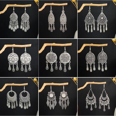 Bohemian Ethnic Wind Geometric Water Drop Earrings, Long Fringed Earrings For Retro Tourist Attractions