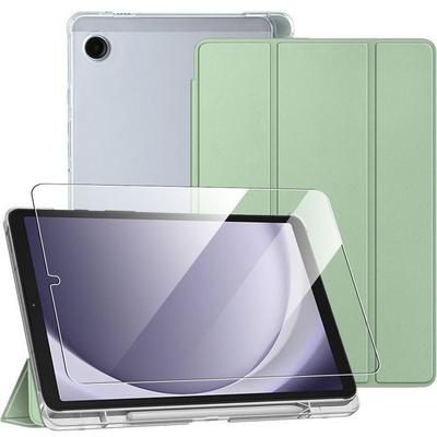 Hülle + Panzerglas - BOOLING - für Samsung Galaxy Tab A9 / A11 - Stoßfest - Grün - Stifthalterung