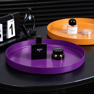 Multi Color Metal Trays Wrought Iron Round Bathroom Bedroom Storage Organizer, Matte Glossy Finish Decorative Tray for Cosmetics, Perfumes