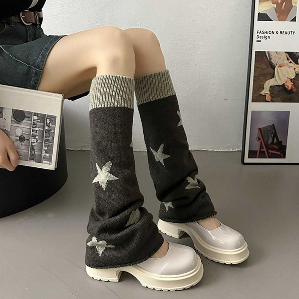 

Double-sided Wear Knitted Foot Cover Y2K Long Tube Sock Knee High Girls Socks Autumn/Winter сірий