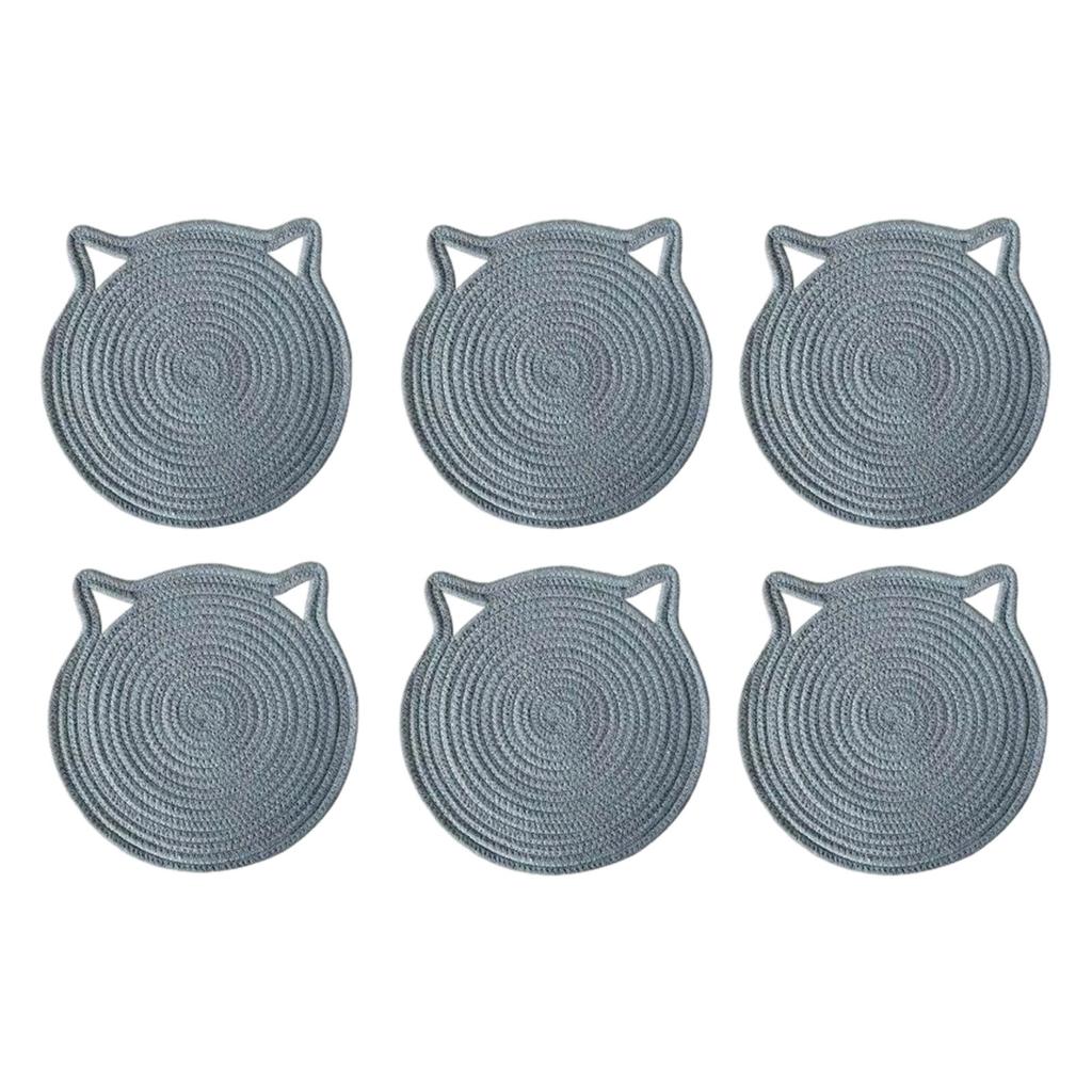 6Pcs Heat Resistant Table Mats with Cute Cats Ear Design for Pot and Bowls Washable Fabric Braided Cotton Cup Coasters