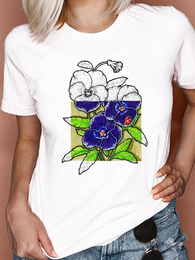 Women T Shirts Cartoon Bee Floral Queen Fashion Print Female Graphic T Top Female 90S Clothing Short Sleeve Shirt Tee T-Shirt