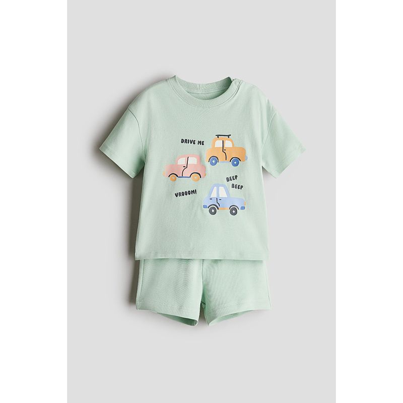 

HM Children s Clothing Baby Boys Suit 2-Piece 2025 Autumn New Arrival Western Style Printed round Neck Short Sleeve Shorts 1265905