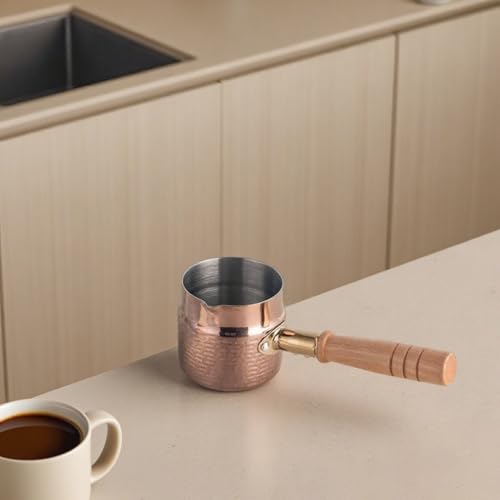 IMEEA Milchtopf, Stielkasserolle, 18-10 Edelstahl, Induktionsgeeignet, 400 ml, mit Ausgießer, Antikgold