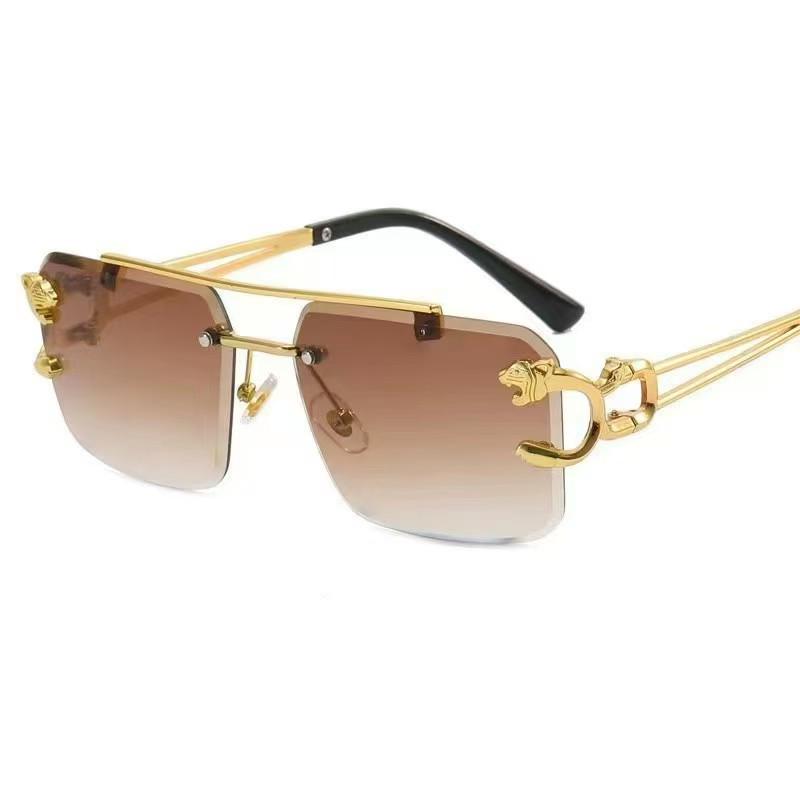 Unisex Square Frame Leopard Head Sunglasses, UV Protection, Trendy and High-End Feel